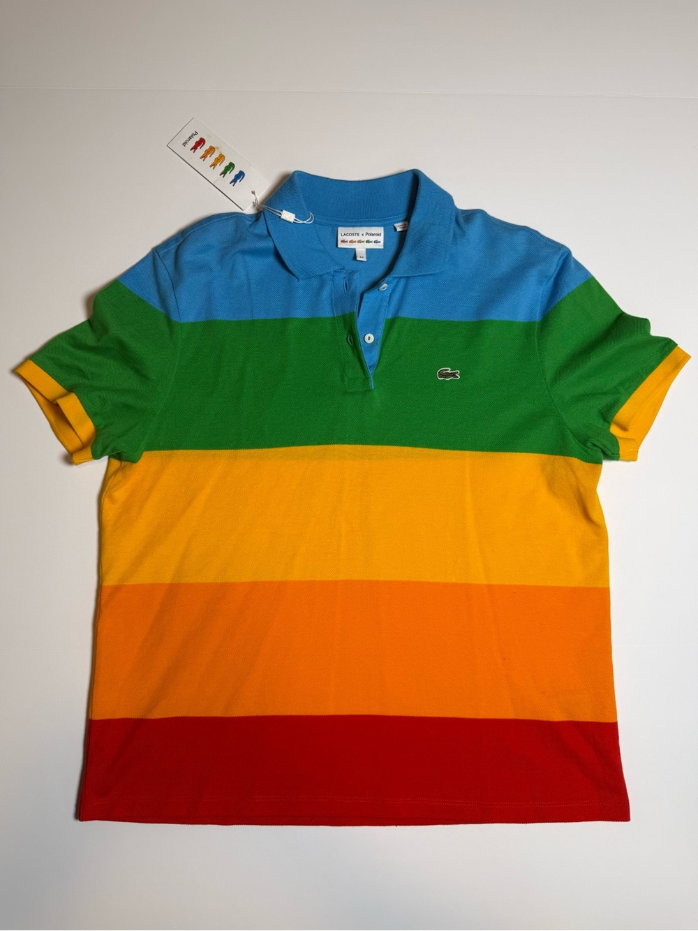 Lacoste x Polaroid Women’s 12 Rainbow Striped Polo Shirt Limited Edition NWT